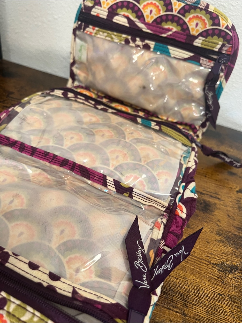 Vera Bradley Quilted Cosmetic Organizer in Purple, Cream & Teal